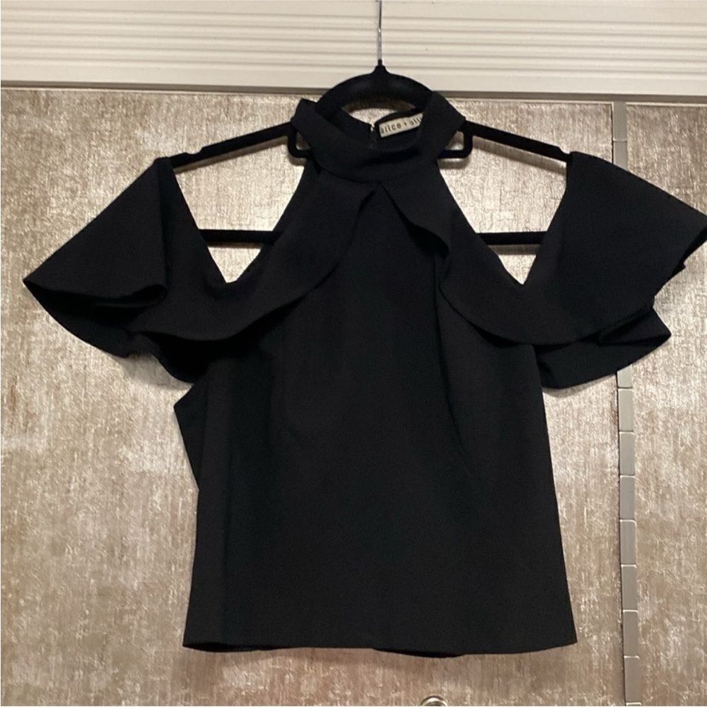 Alice + Olivia Black Cold Shoulder Crop Top, XS - Picture 3 of 6